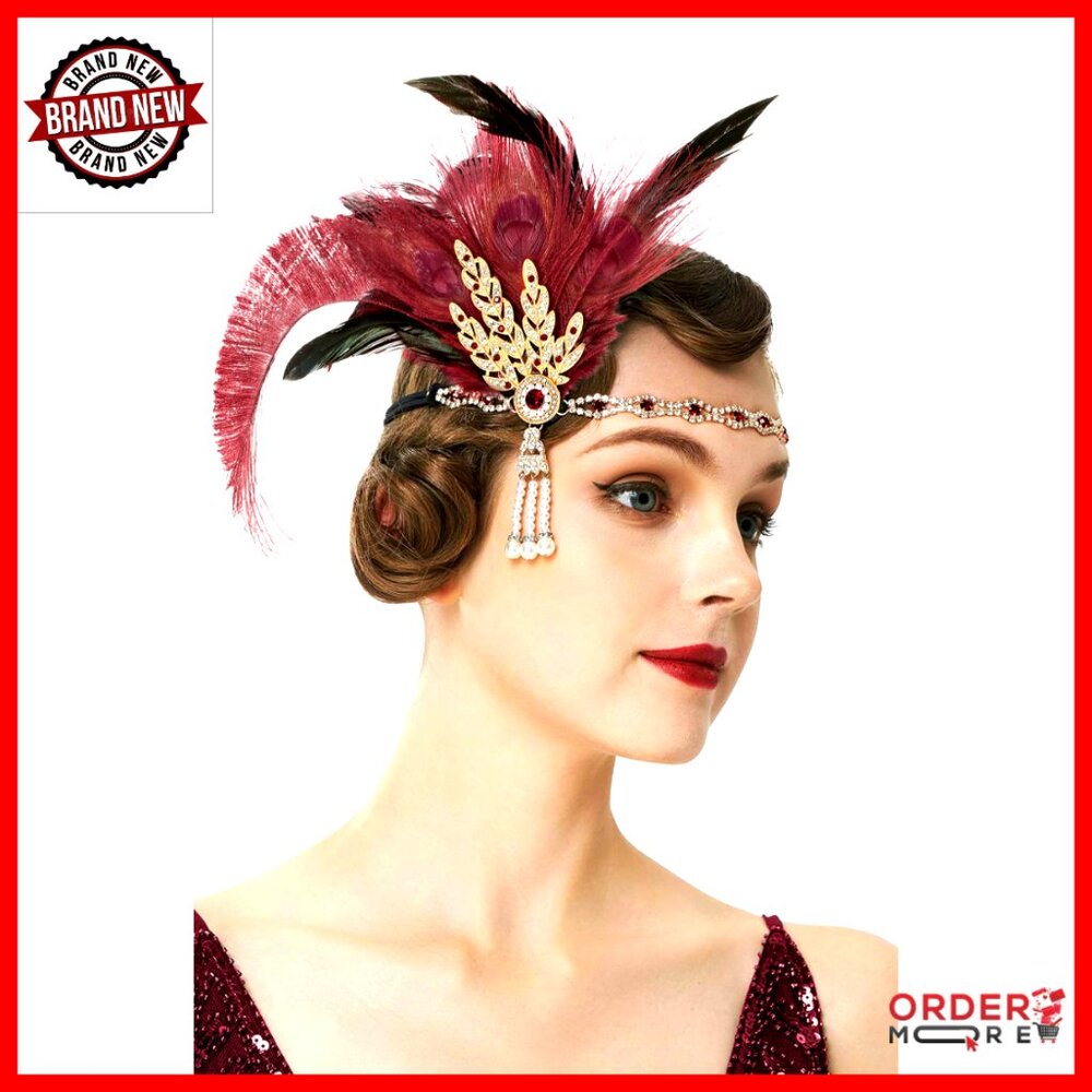 Flapper Feather Headband 1920s Gatsby Showgirl Hairpiece One Size